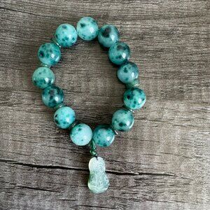 Round Stone Crystal Beaded Laughing Buddha Good Luck Bracelet